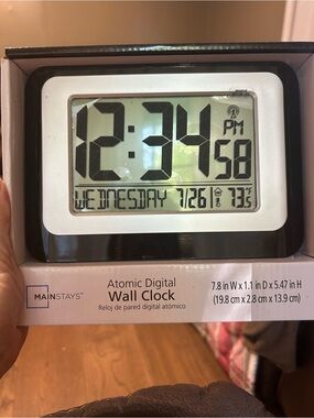 Mainstays Black and White Digital Atomic Wall Clock